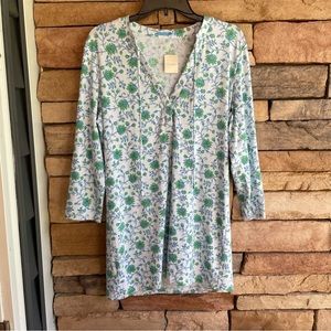 J.McLaughlin Bungalow Tunic Green Blue Print V-neck Tie Shirt NWT Women Large